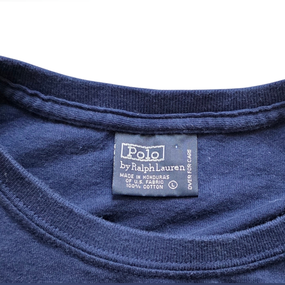 Polo Ralph Lauren Large Navy Blue Long Sleeve Luxury Tee Shirt With Red Logo - Picture 2 of 7